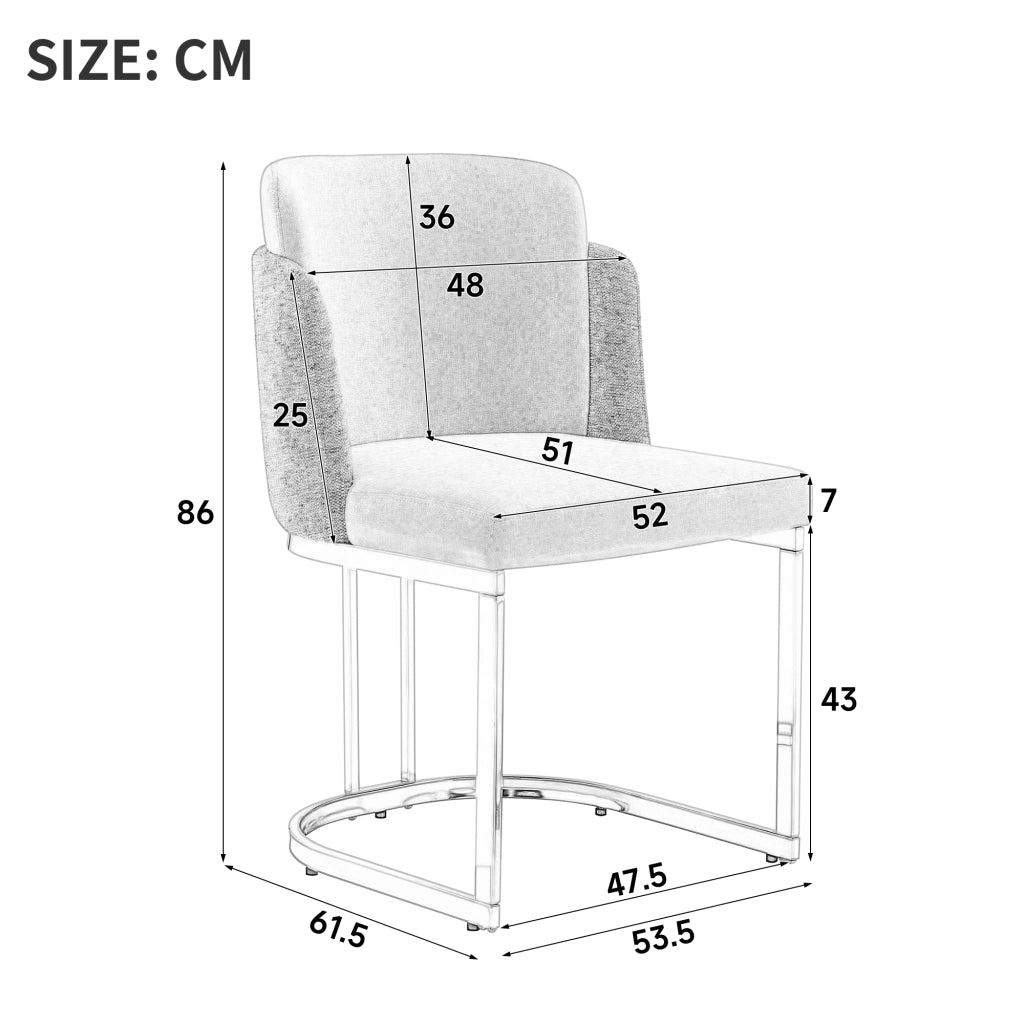 Set di 4 sedie da pranzo in chenille grigio chiaro con gambe in metallo argento