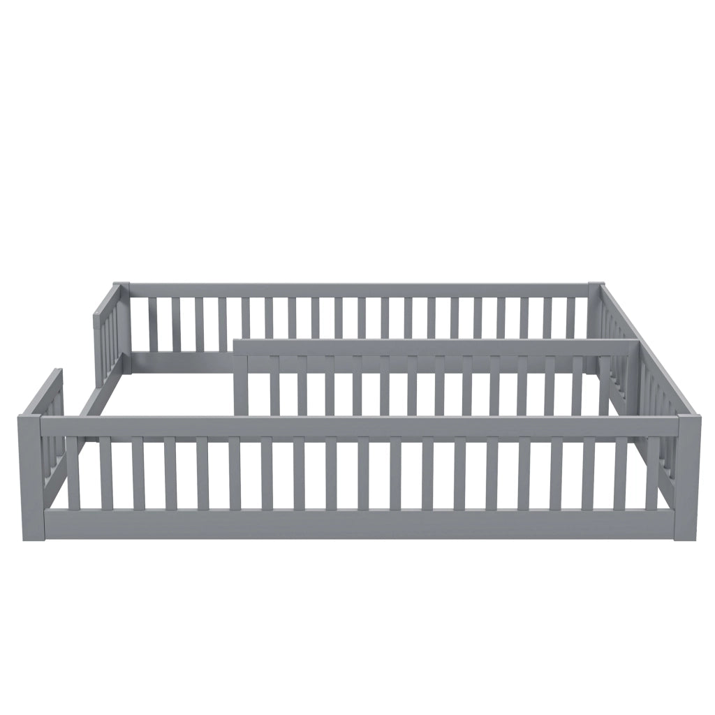 Letto a pavimento per bambini con due superfici 90 × 200 cm; barriera di protezione; legno e MDF grigio