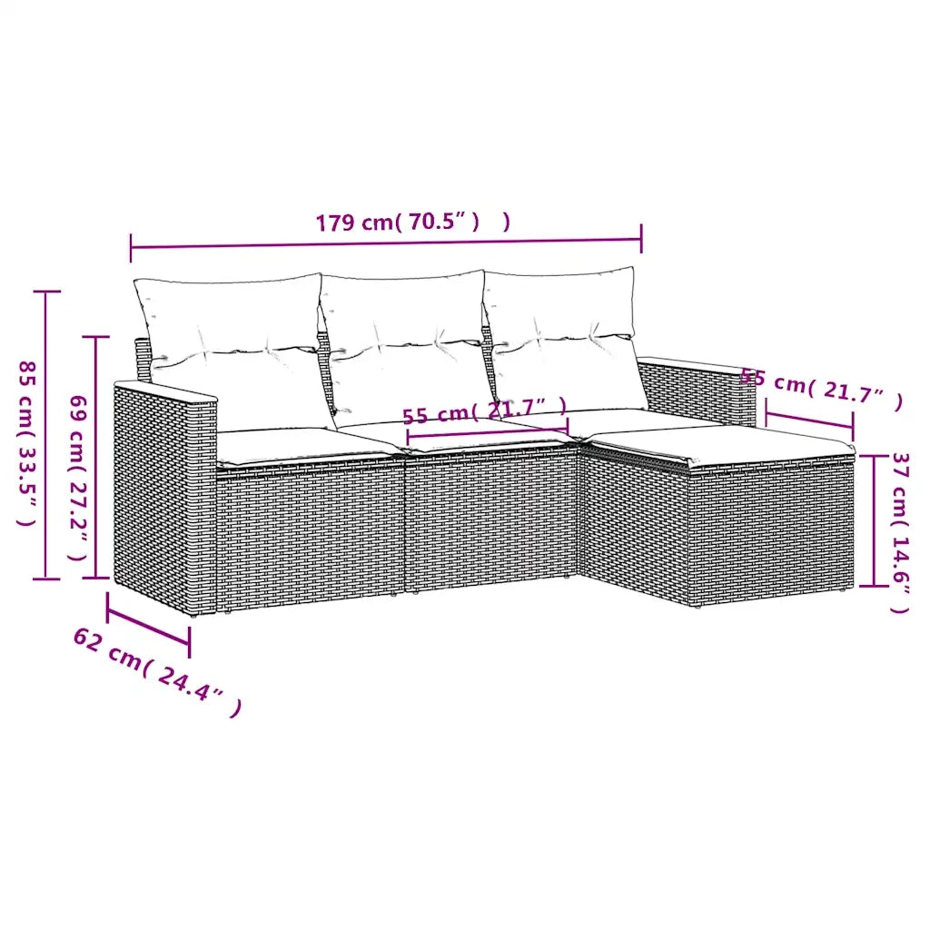 Set Divani da Giardino 4 pz con Cuscini Grigio in Polyrattan 3225907