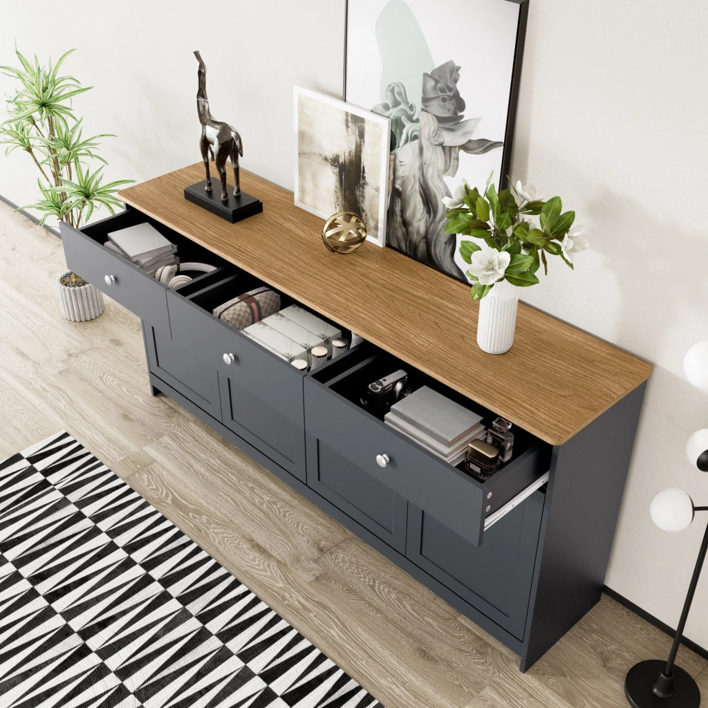 Credenza con cassetti in MDF nero e grigio
