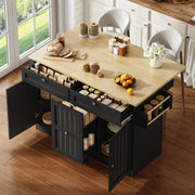 Isola cucina mobile con piano ribaltabile; 2 cassetti grandi; ruote bloccabili; MDF; nero