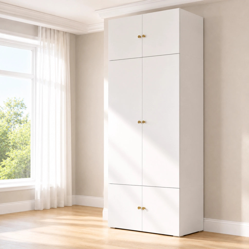 Armadio bianco 90x50x200 cm con 1 barra appendiabiti e 5 ripiani, mobile moderno per camera e ufficio