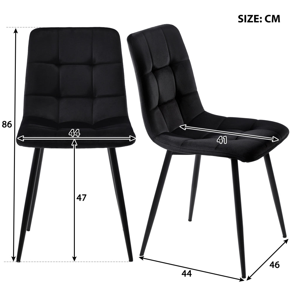 Set tavolo da pranzo nero con 4 sedie in velluto, 120 cm