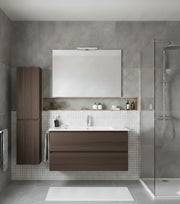 Mobile Bagno LOKI Già Montato 2 cassetti con piedini, lavabo e specchio Frassino tea 120x45 cm 1 lavabo con colonna