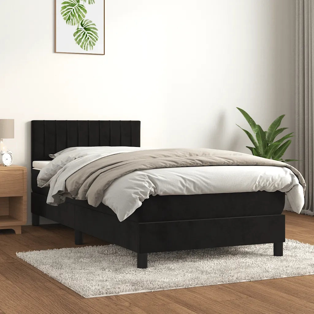 Giroletto a Molle con Materasso-Struttura Letto Nero 90x200 cm in Velluto 720425