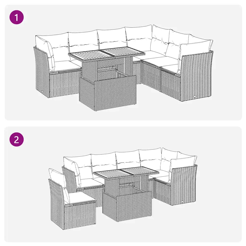 Set Divani da Giardino con Cuscini 7pz Nero Polyrattan 3326933