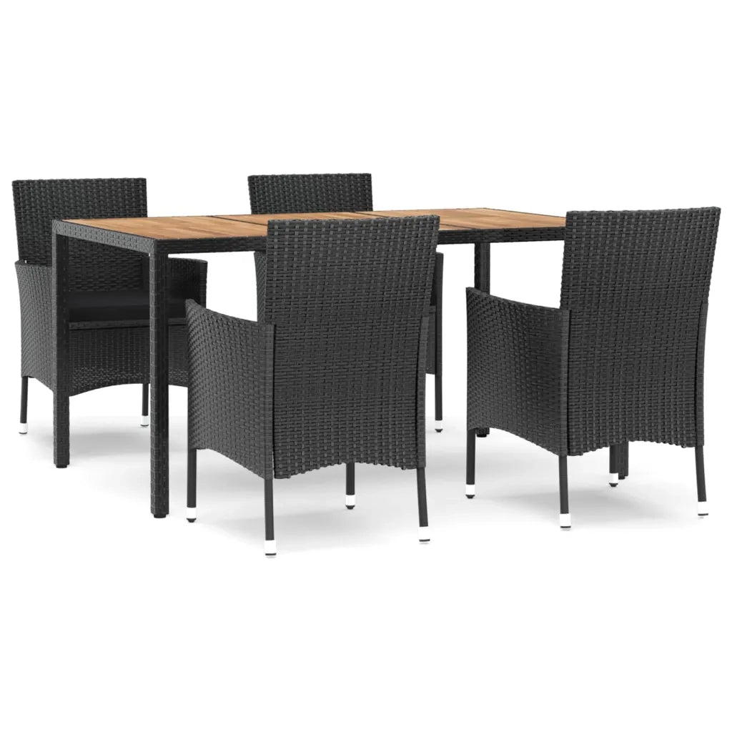 Set da Pranzo da Giardino 5 pz Nero con Cuscini in Polyrattan 3187398