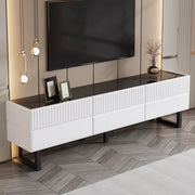 Mobile TV con cassetti; gambe in ferro e piano lucido in MDF e pannello truciolare nero e bianco 170 × 35 × 47 cm