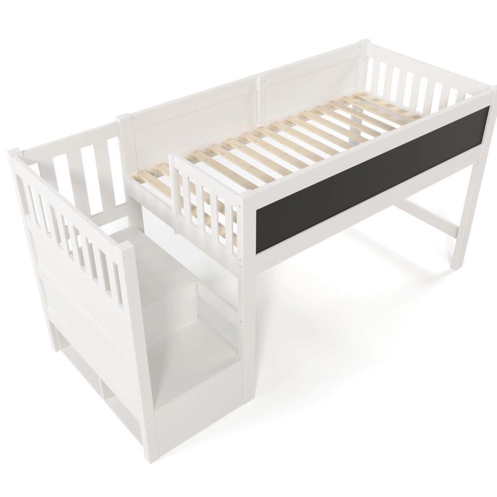 Letto rialzato per bambini bianco con lavagna 90 x 200 cm