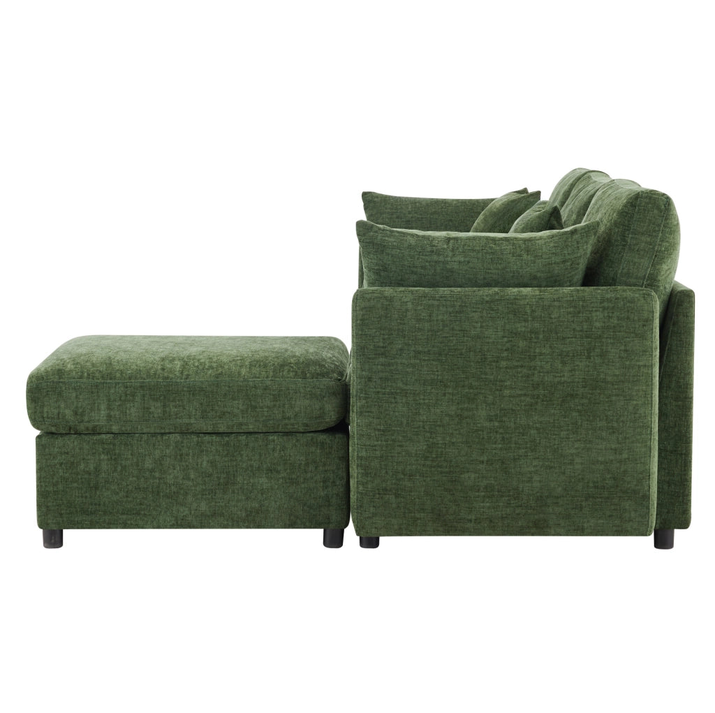 Divano angolare modulare a L con chaise longue e 4 cuscini in tessuto Chenille, 3 posti, colore verde, ideale per soggiorno e ufficio