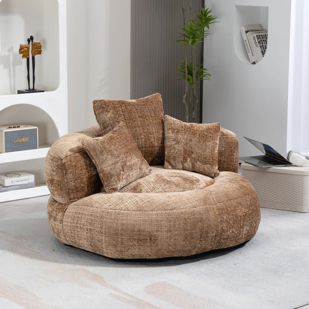 Poltrona sacco per adulti in ciniglia; pouf con schienale alto; 108x108x52 cm