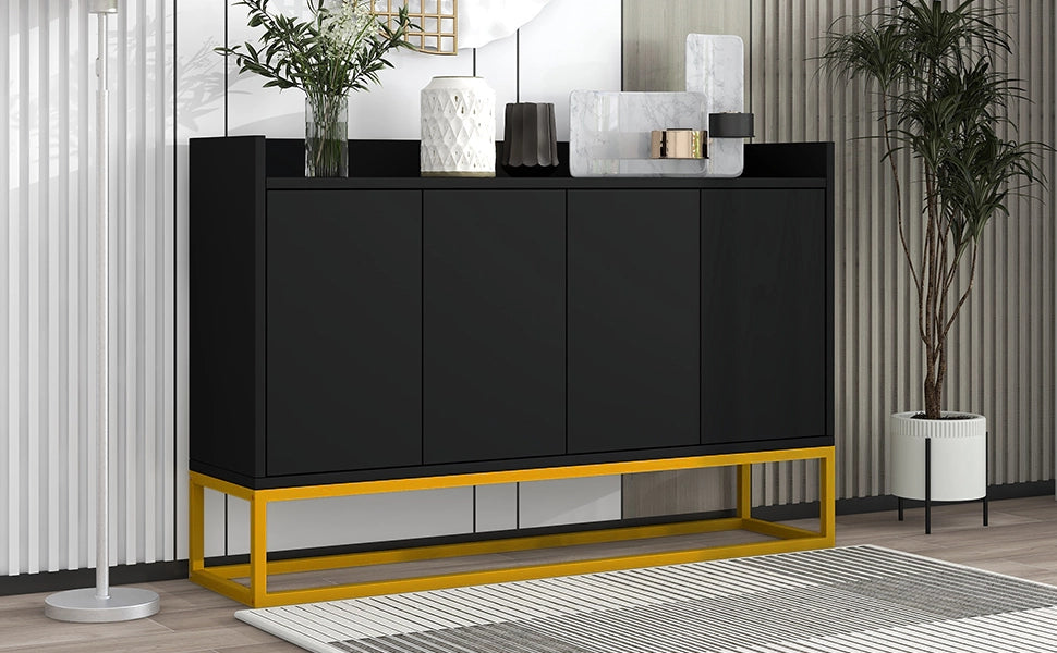 Sideboard moderno minimalista nero, 4 ante senza maniglie per soggiorno, sala da pranzo e cucina