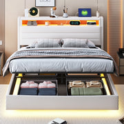 Letto imbottito con contenitore idraulico 140x200 cm, USB e LED, beige