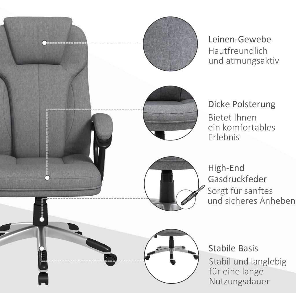 Sedia da ufficio ergonomica grigia con poggiatesta e funzione dondolo