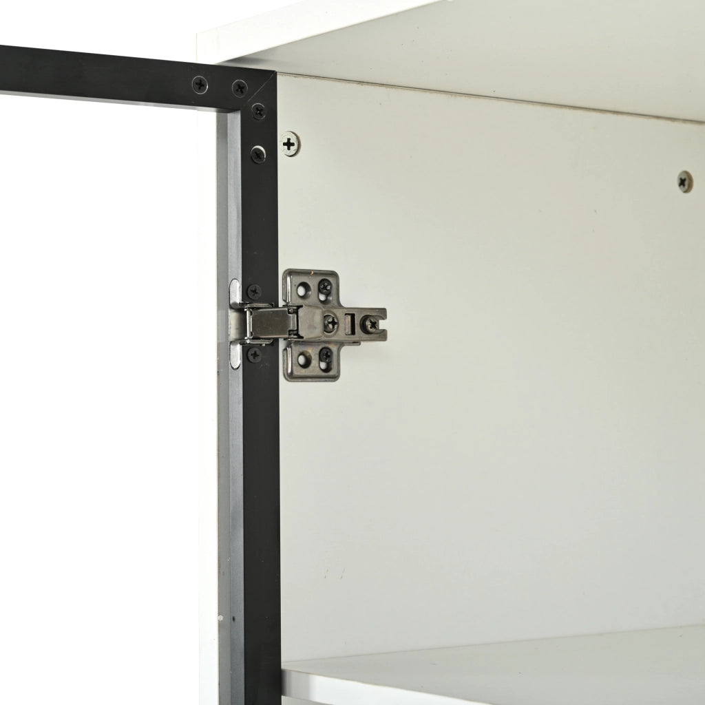 Vetrina alta 70×34×180 cm bianca con LED, 2 cassetti e ante in vetro temperato per soggiorno e cucina