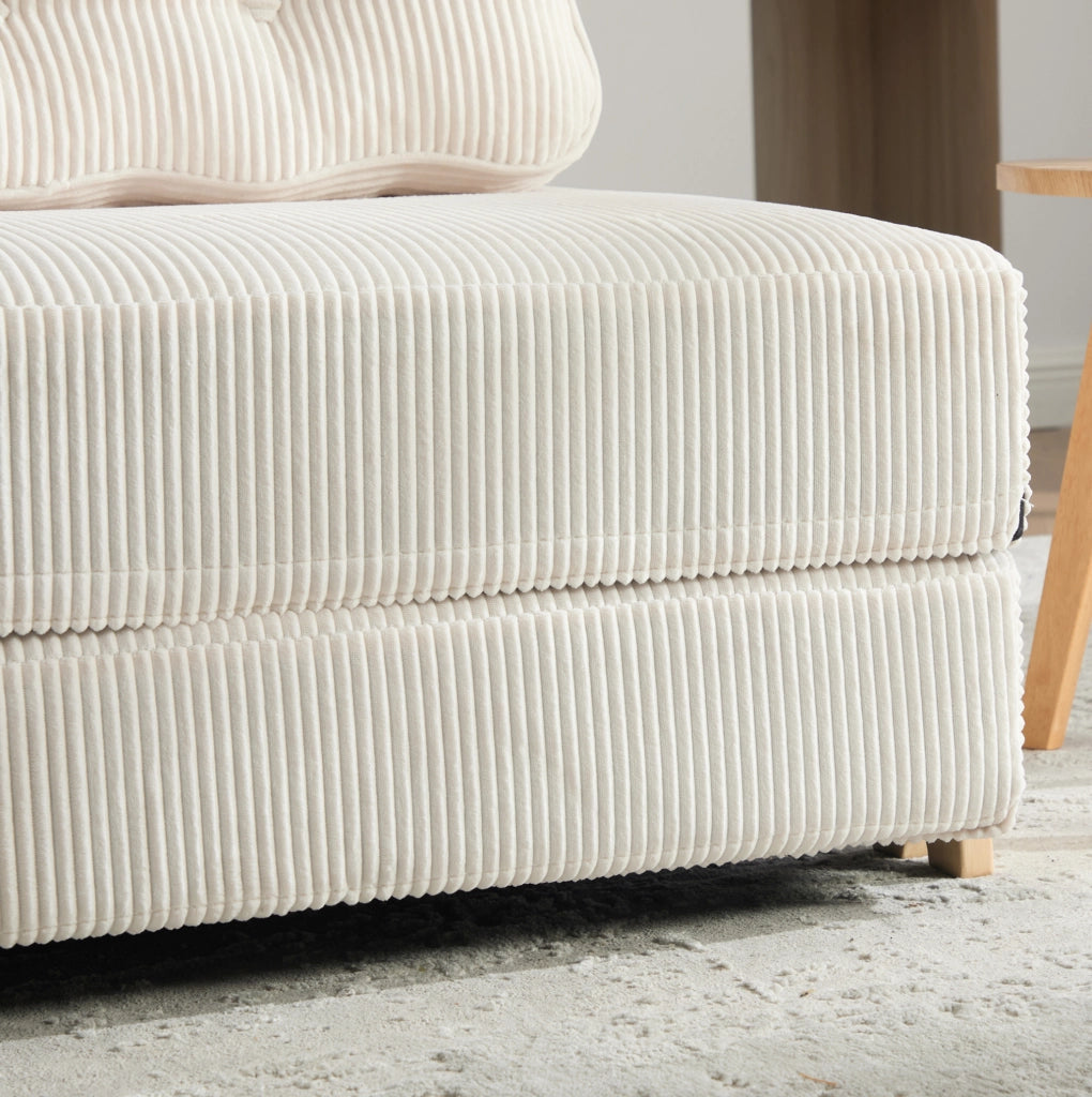 Poltrona letto pieghevole 90x86x84 cm in velluto a coste beige con legno massello