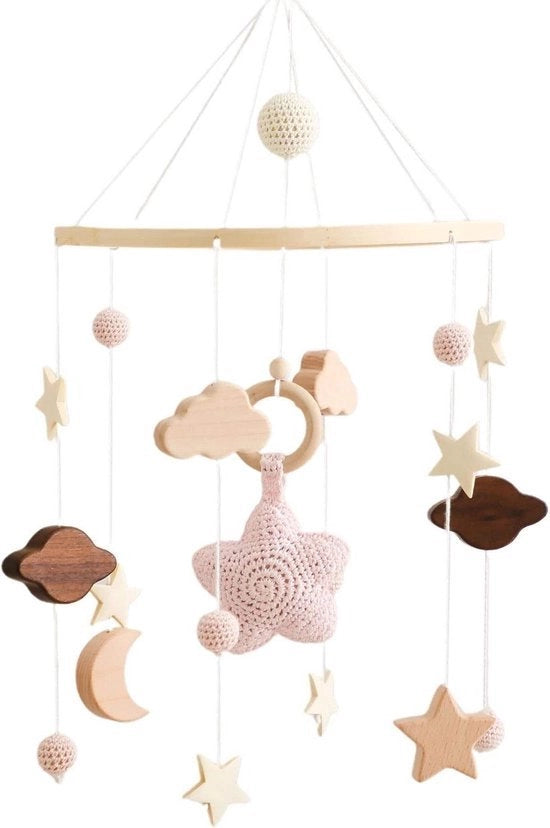 Mobili da lettura per bambini con musica, palline di legno con velluto e nuvole decorazioni - Giocattoli per bambini, lettore per neonati con musica, colore rosa