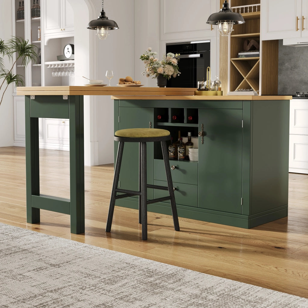 Tavolo allungabile con vani e portabottiglie - per soggiorno e cucina - in MDF - verde