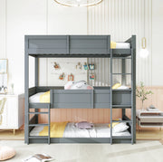Letto a castello triplo in legno massiccio 90x200 cm con sponde alte, colore grigio