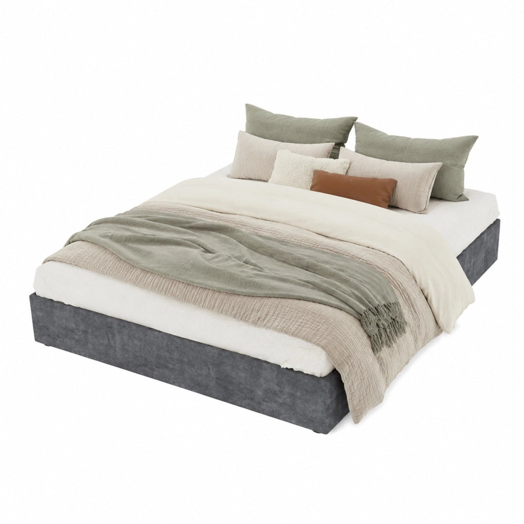 Struttura letto moderna 160x200 cm grigio in tessuto e metallo