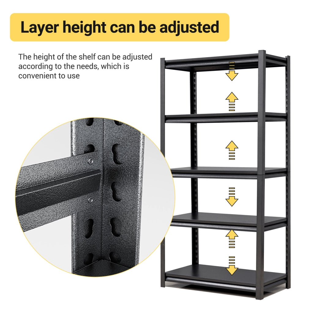 Scaffale Pesante in Metallo Nero 5 Ripiani Regolabili, 183 cm x 90 cm x 40 cm, Portata 650 kg per Magazzino e Garage