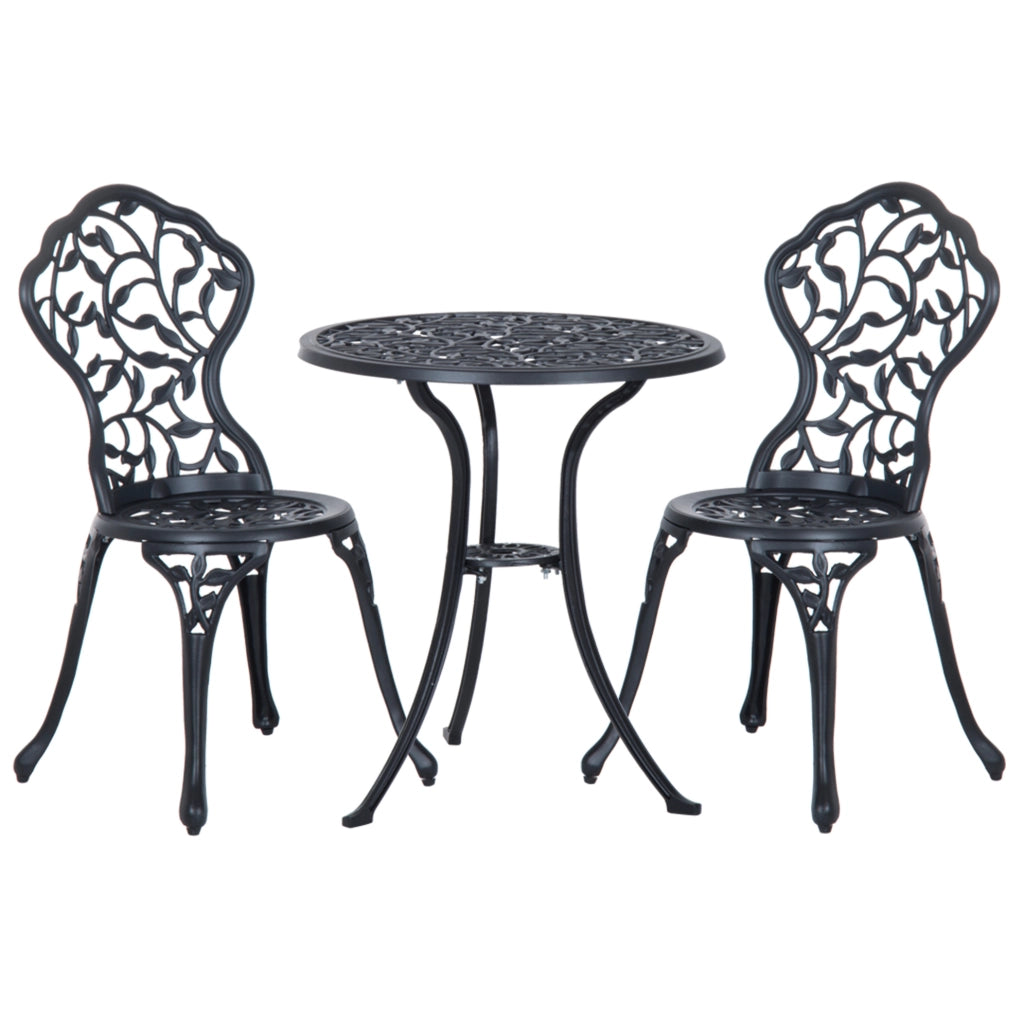 Set bistrot da esterno 3 pezzi in alluminio nero