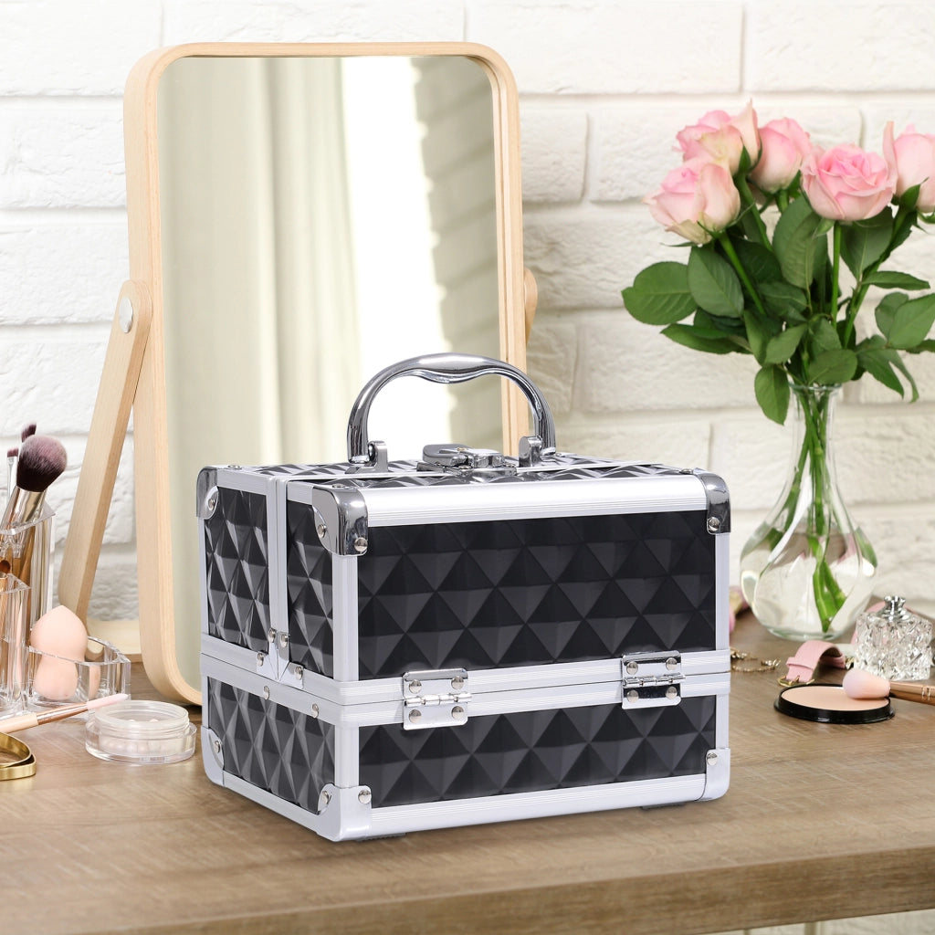 Cassettiera da trucco con specchio e 3 livelli ¨C Minimal ¨C nero 20x15x15 cm