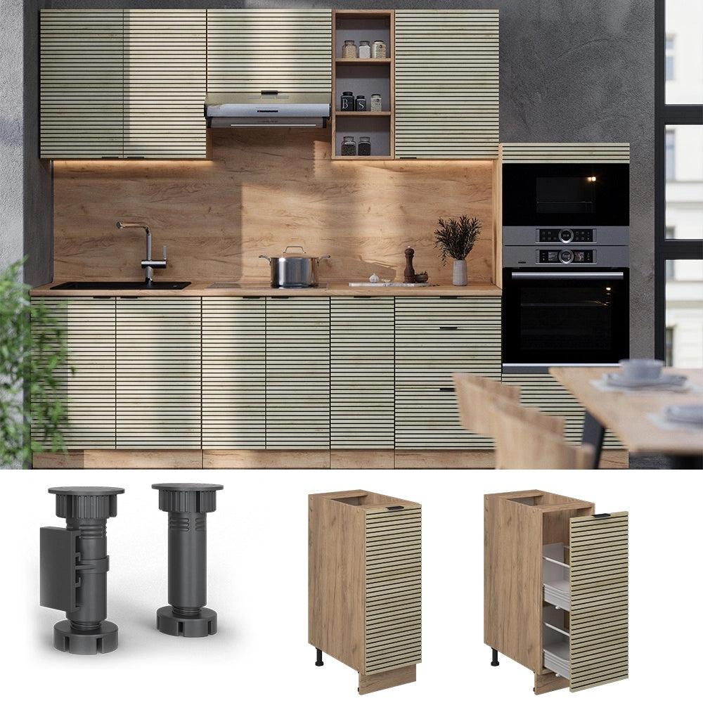Armadio cucina dispensa alto Fame-Line Pannello in quercia/Rovere dorato 30 cm, PL Rovere Vicco