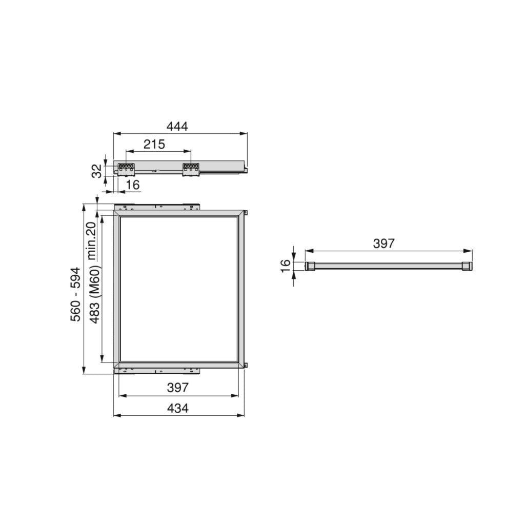 Kit 7 Aste Pantaloni e 2 Vassoi per Armadio 600 mm in Acciaio Emuca Nero