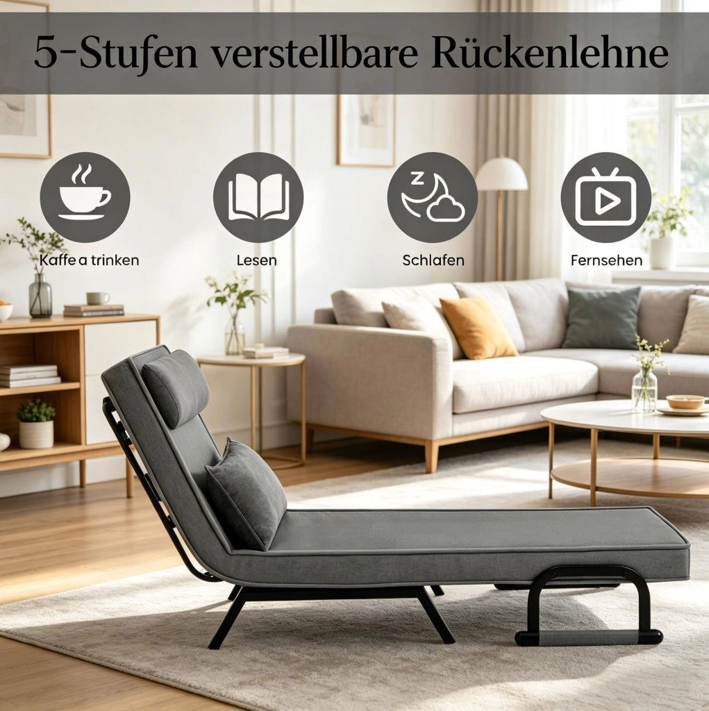 Sedia Letto Convertible 3 in 1 con Schienale Regolabile e Struttura in Metallo, 65x78x75 cm