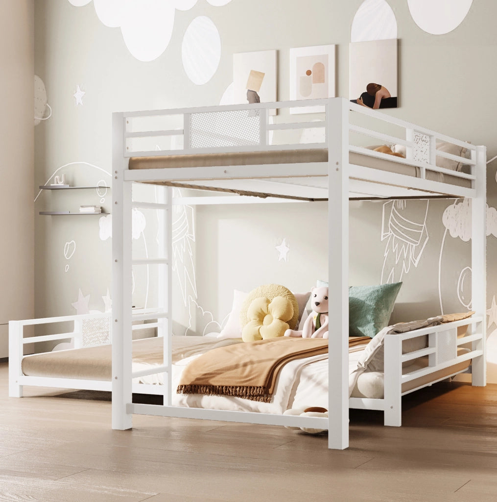 Letto a castello ad angolo in metallo bianco 90x200 cm sopra 140x200 cm