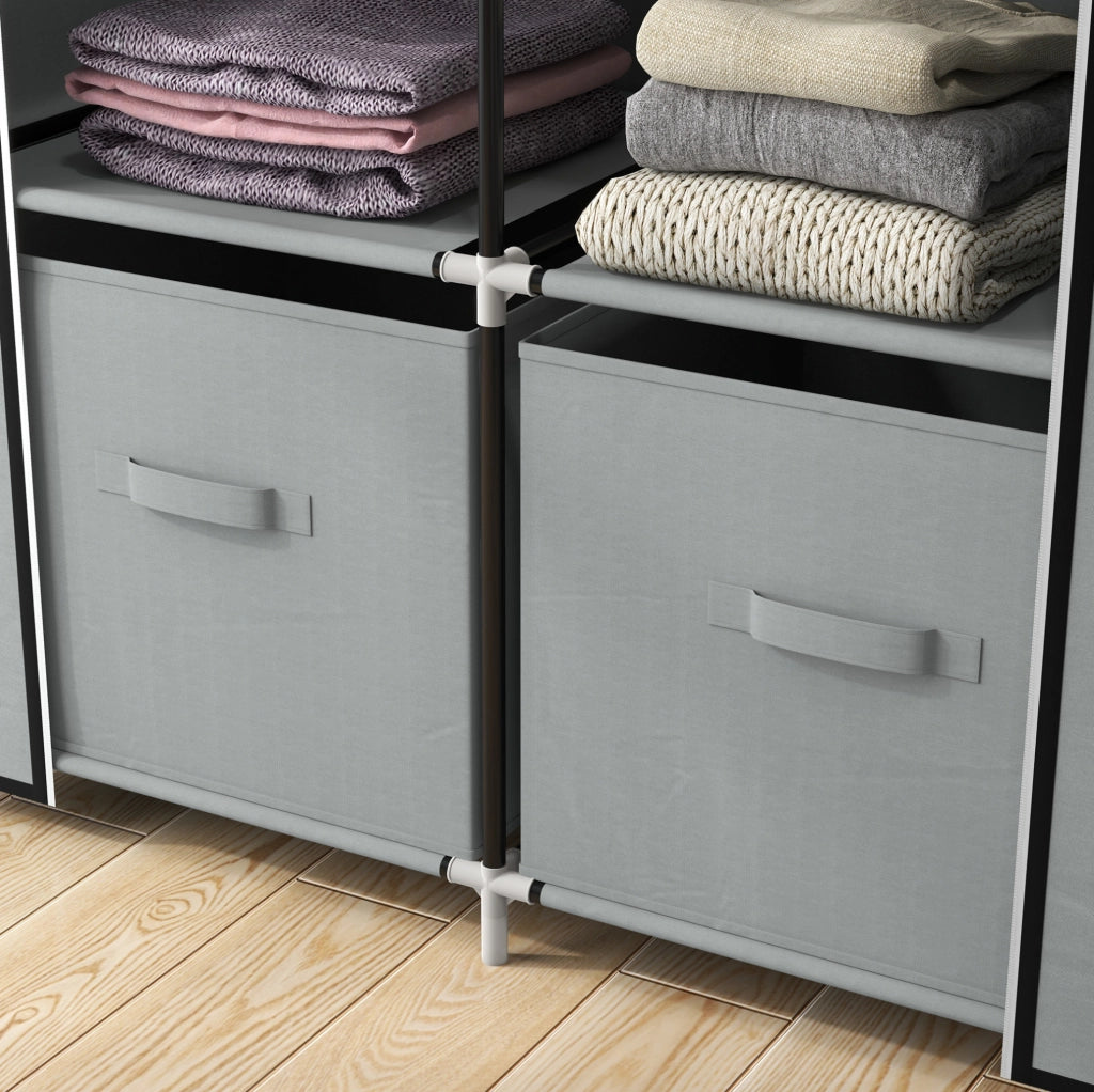Armadio tessile salvaspazio con 5 scomparti, appendiabiti e zip, grigio chiaro, 83x42,5x162,5 cm
