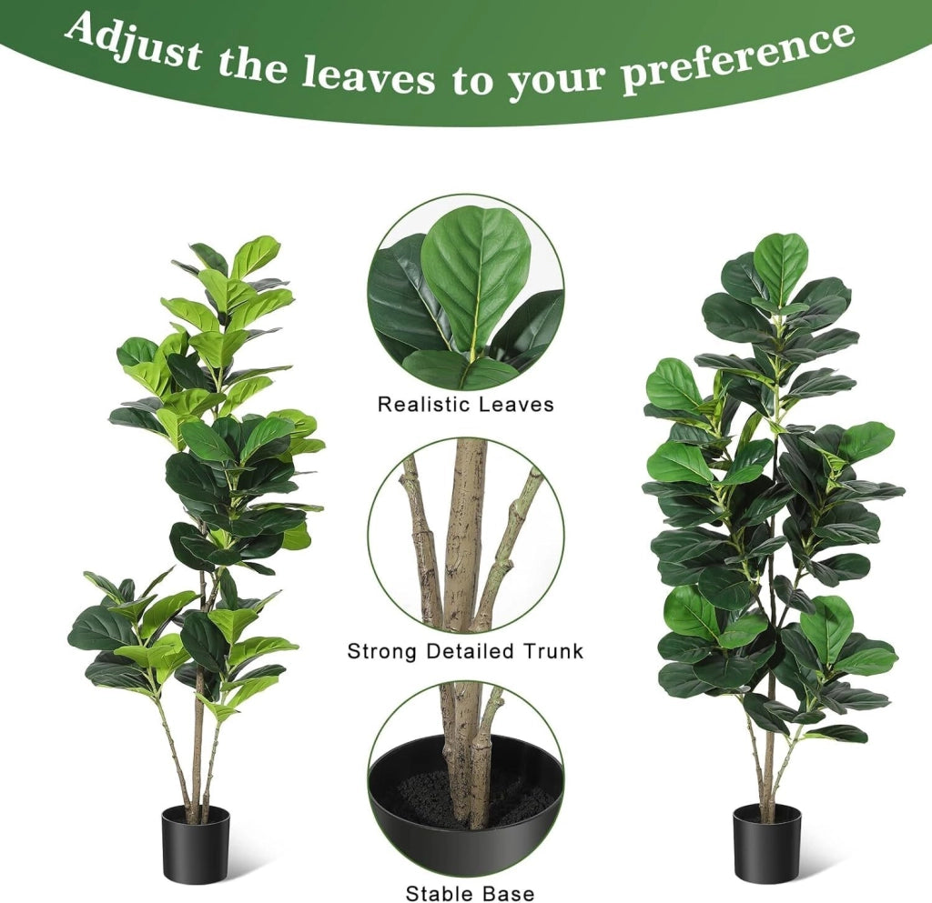 Ficus Lyrata Pianta Artificiale 150 cm Grande Pianta Verde da Interno in Vaso