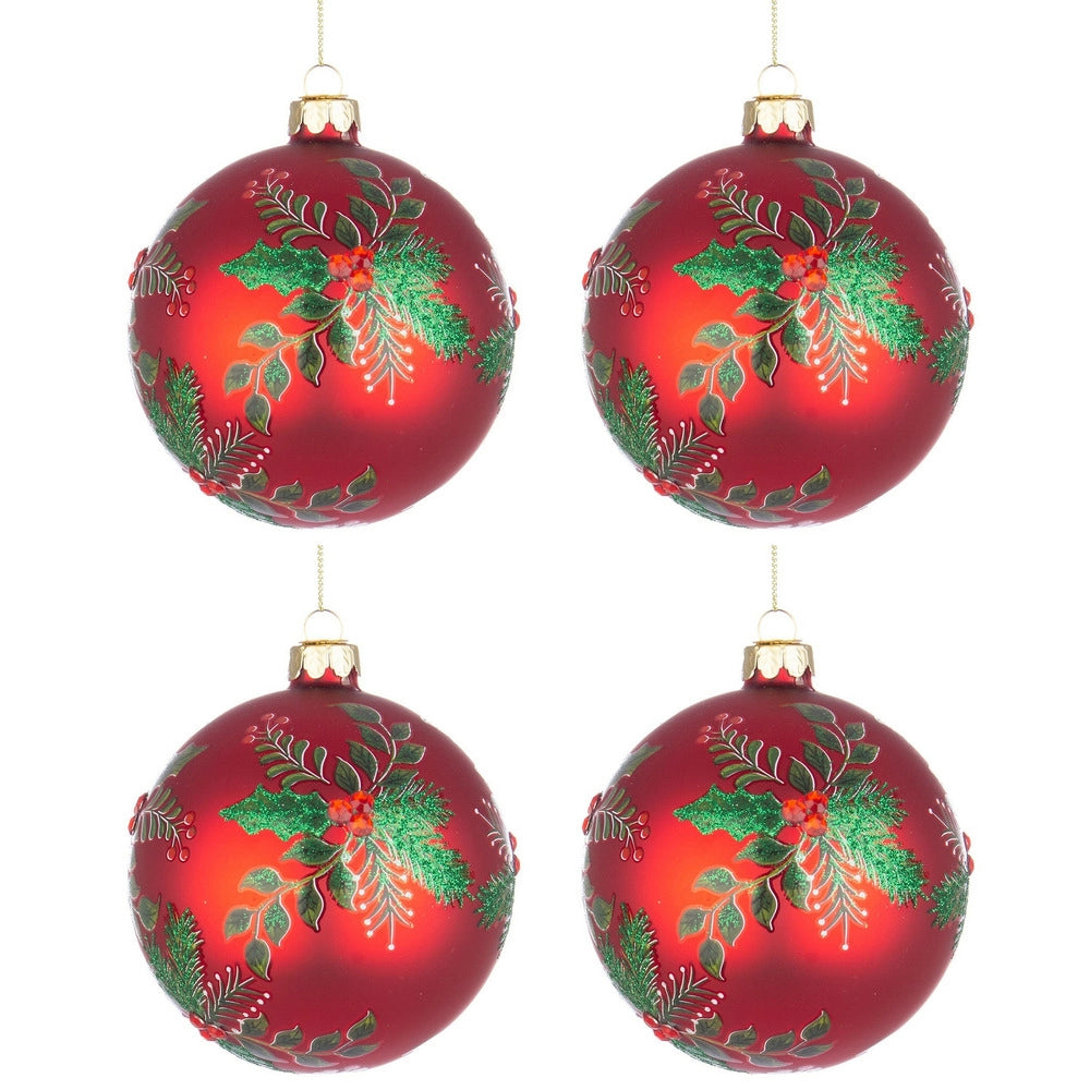 Palline di Natale in Vetro Rosse Pungitopo Swarovski Leafage Diametro: 100 mm