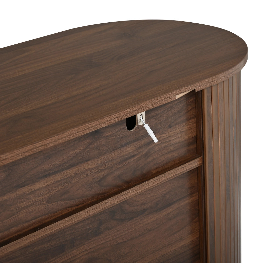 Credenza e madia con 3 ante e frontale rigato verticale per soggiorno in MDF e pannello truciolare noce 140 × 40 × 78 cm