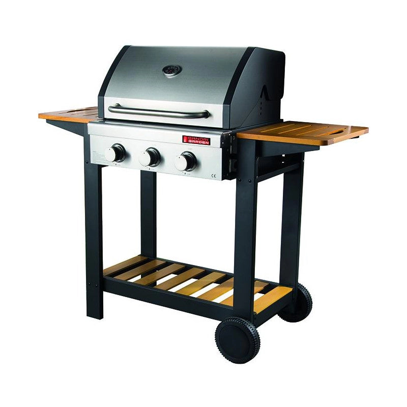 Barbecue Sandrigarden gas Oceania, 3 fuochi steel/wood, 10,8 kw