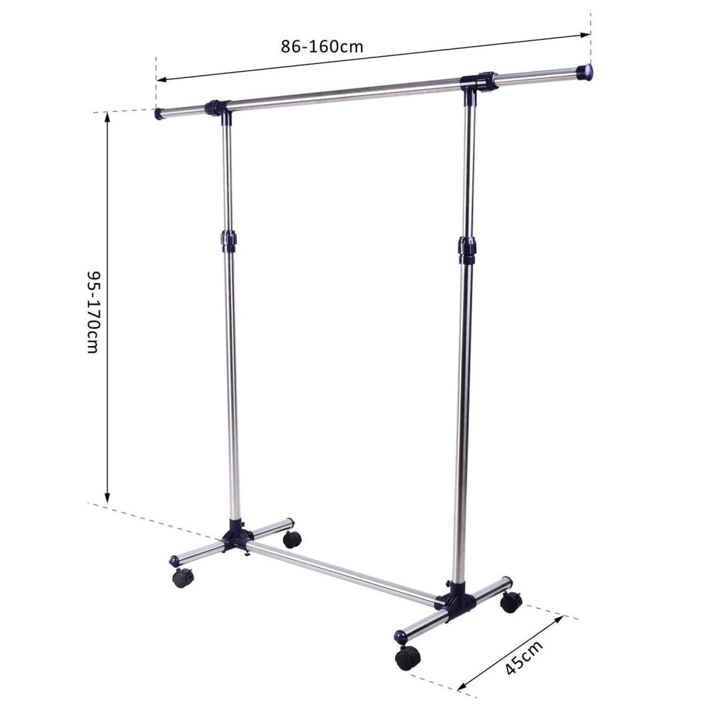Stender appendiabiti regolabile con ruote in acciaio inox