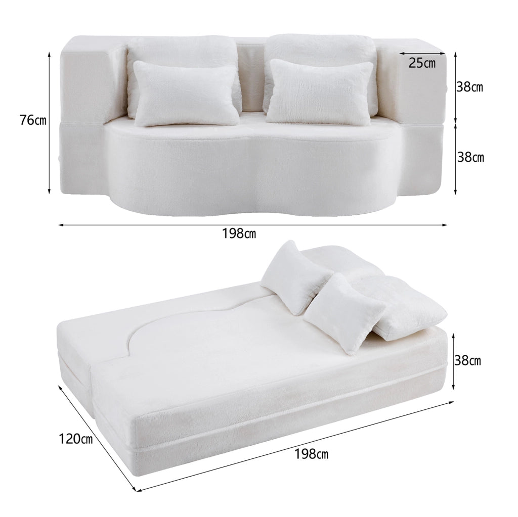 Futon pieghevole modulare in schiuma e molle; bianco