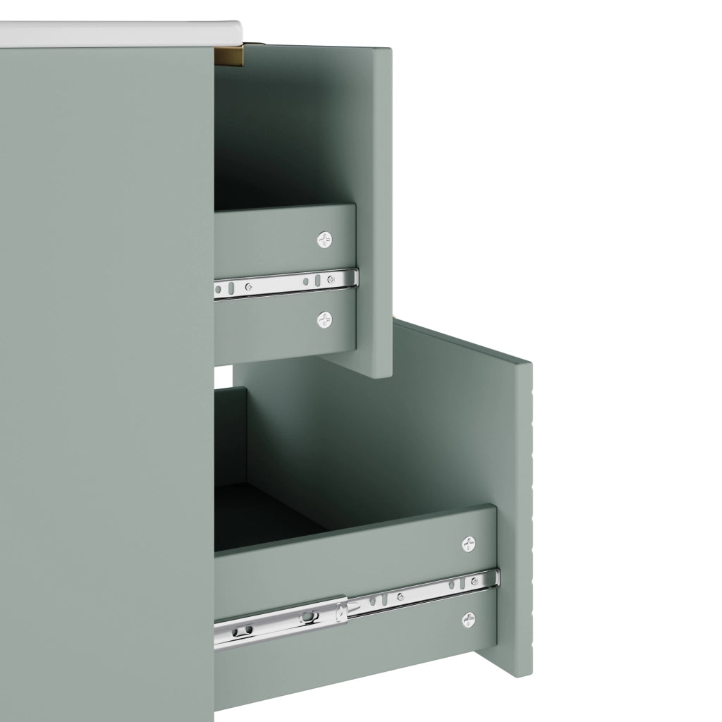 Mobiletto con lavabo sospeso in MDF laccato e ceramica; 2 cassetti ammortizzati verde menta 61 × 46 × 57 cm