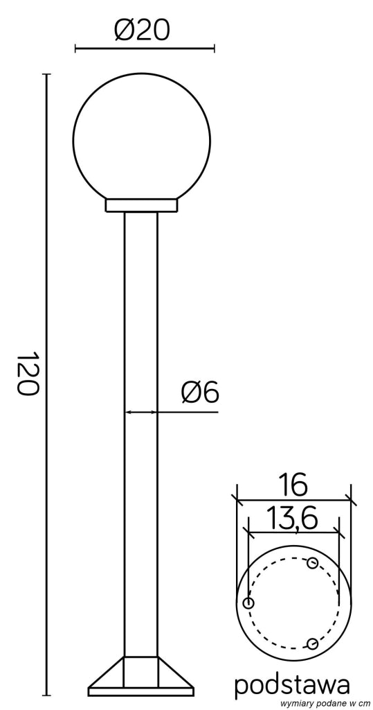 Lampada da giardino 120cm globo 20cm nera E27 IP43