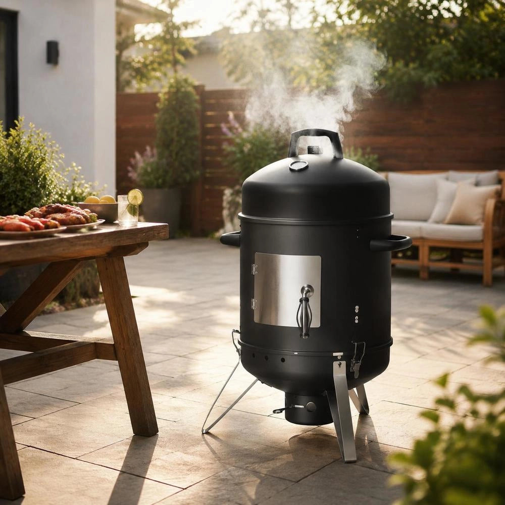 Charcoal Smoker, 16" Vertical Charcoal BBQ Grill, Coated Steel Barbecue Smoker With 2 Grilling Grates, Thermometer, Air Vents & Removable Ash Tray, Ideal For Backyard Patio Parties Cooking