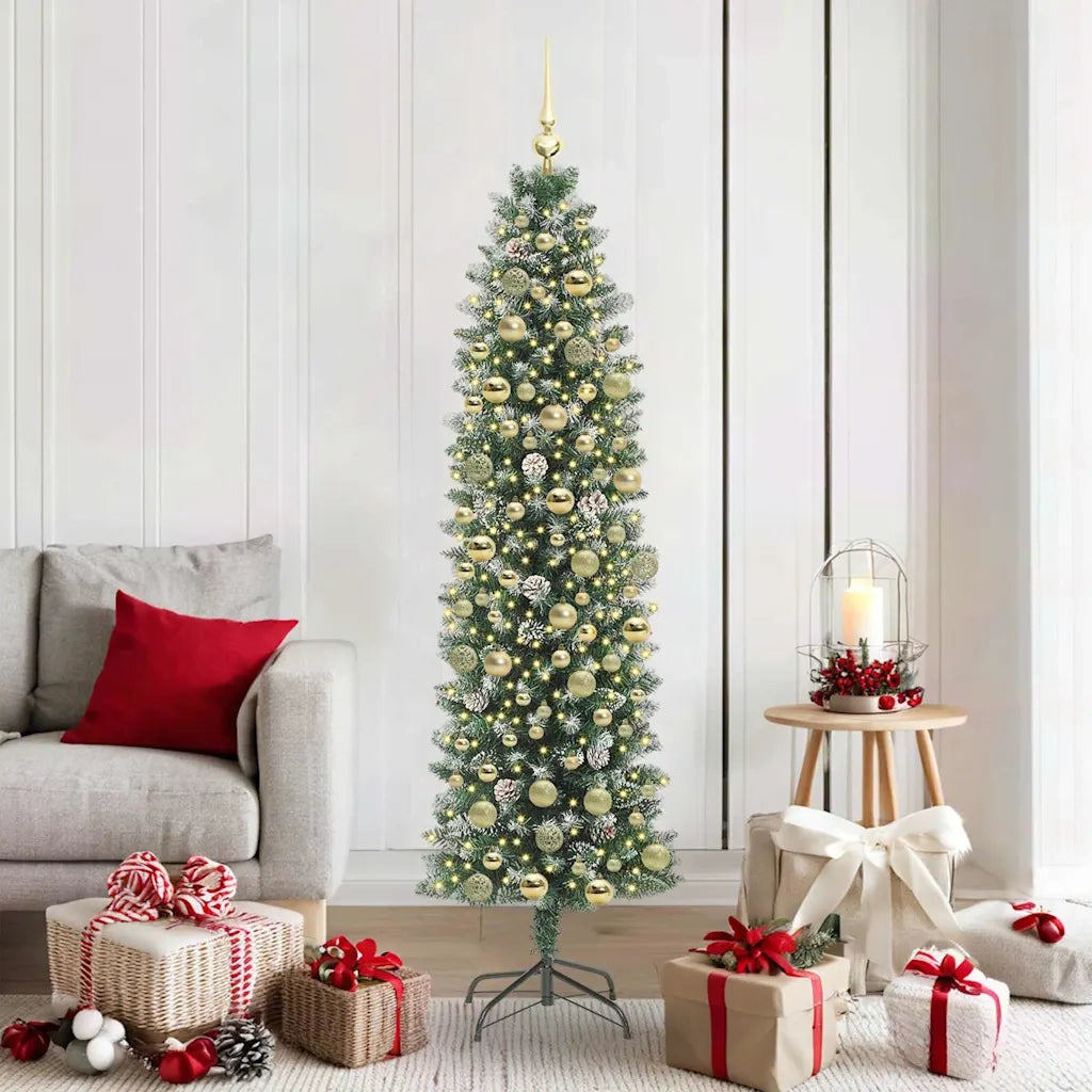 Albero di Natale Artificiale Sottile Verde e Bianco 180 cm 3395297