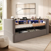 Divano letto imbottito 90x190 cm con LED, prese e vano contenitore