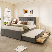 LETTO Estraibile 140x200 cm Lino Grigio con 3 cassetti