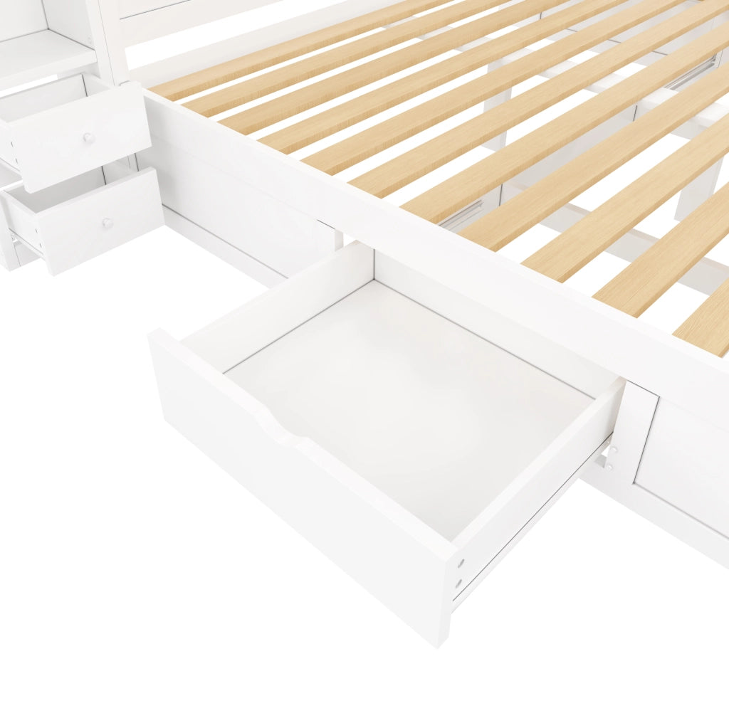 Letto Matrimoniale con 7 Cassetti e LED 140 x 200 cm - Bianco - Ideale per Camera da Letto - Senza Materasso