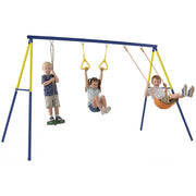 Altalena 3 in 1 per bambini con anelli ginnastica e sedile classico ¨C Xylo ¨C struttura metallo 285x160x181 cm