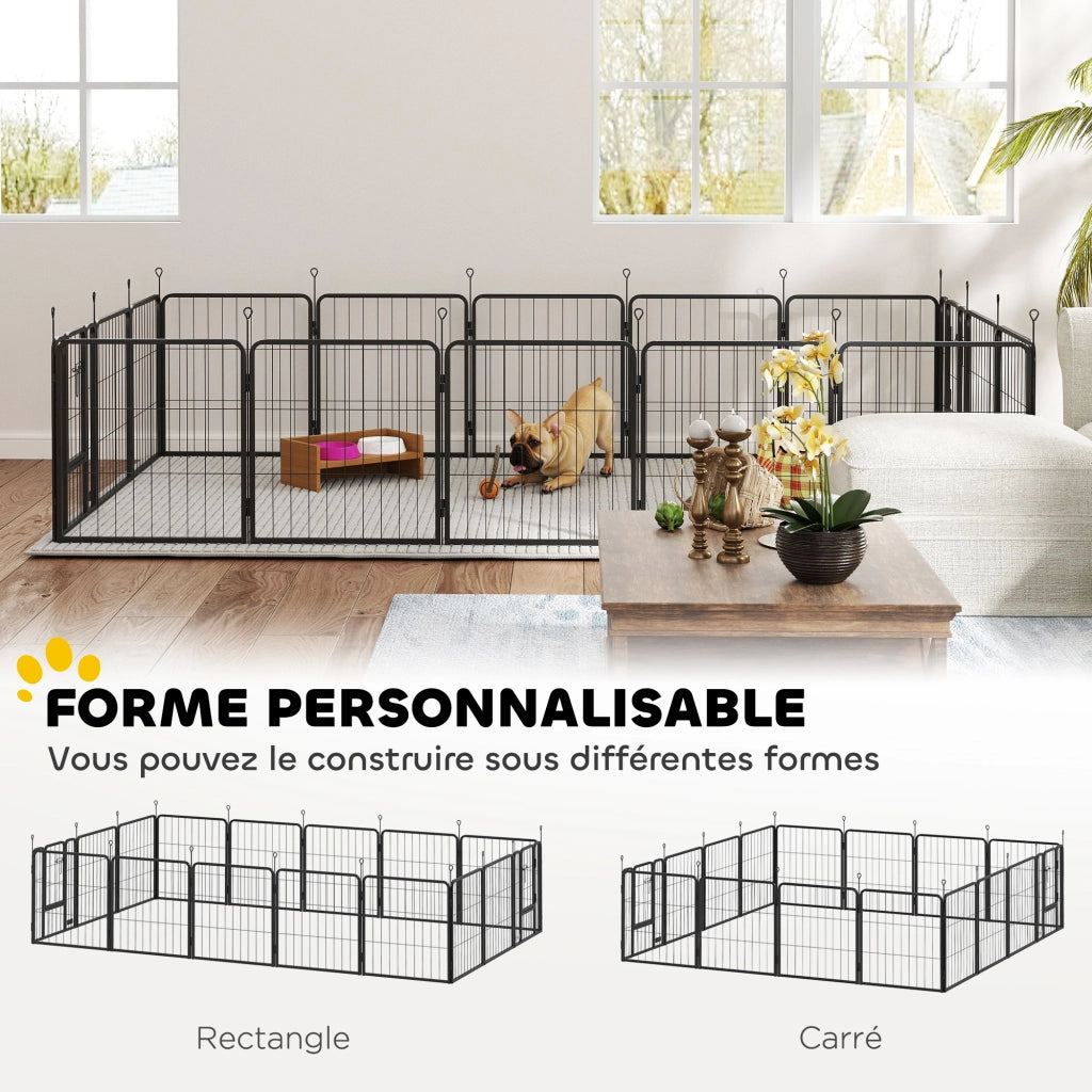 Recinto per cani a 16 pannelli, recinto per animali domestici pieghevole e portatile con doppie porte, per interno e giardino, nero