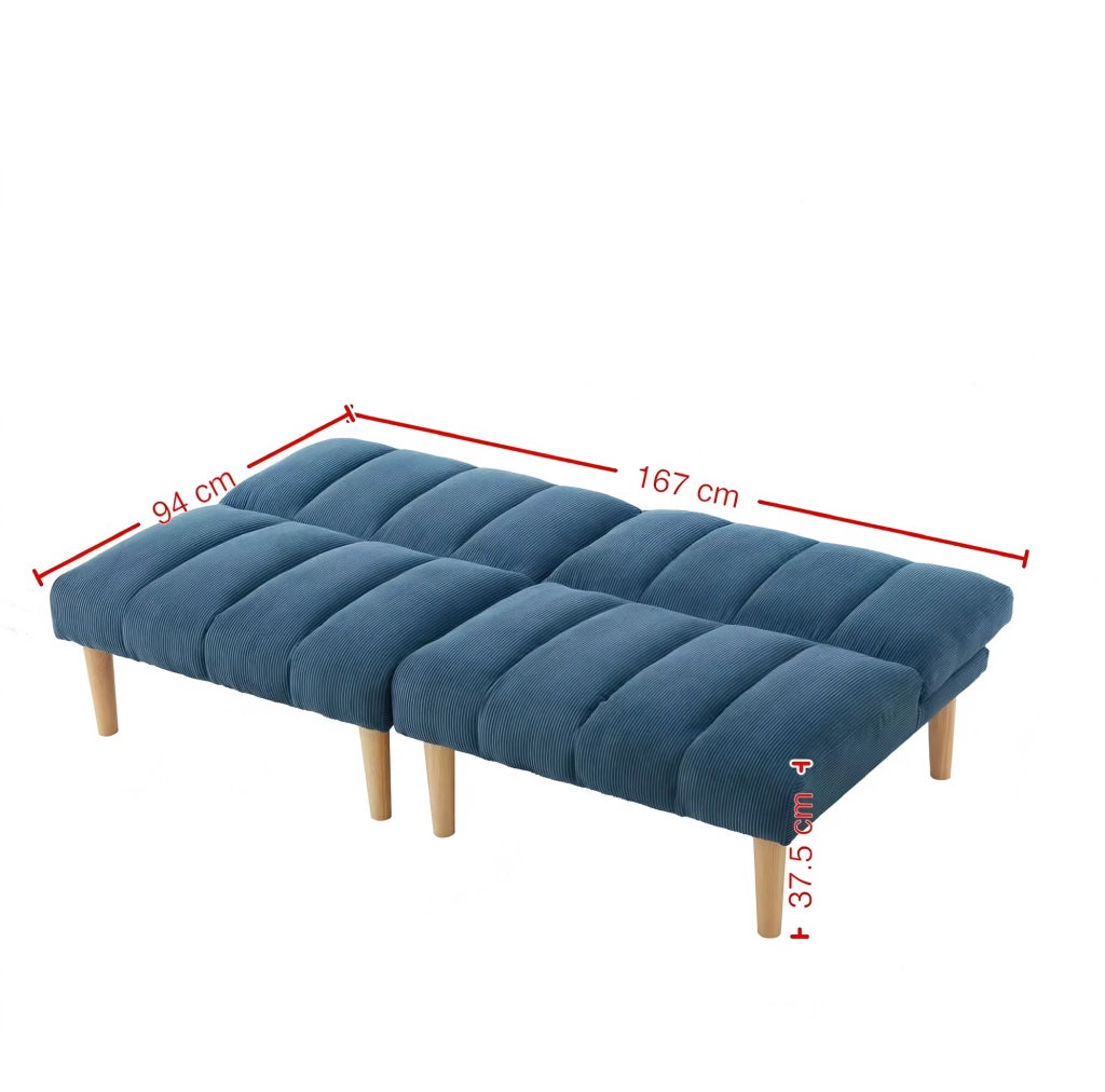 Divano letto 167x82x72 cm blu in velluto a coste - schienale regolabile in 3 posizioni