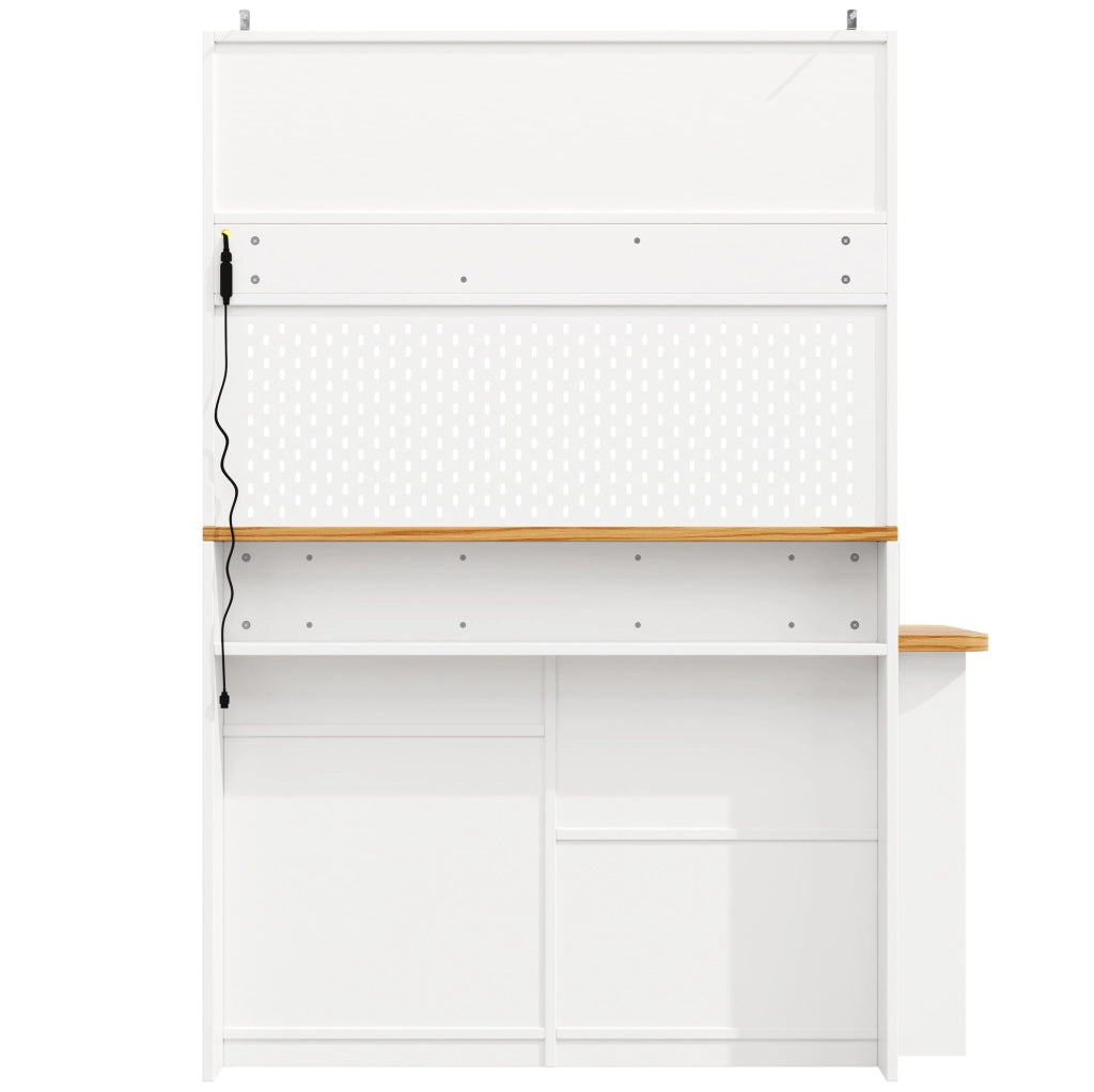 Küchenbuffet mit LED, Schiebetür und ausziehbarer Arbeitsplatte, Weiß, 137 x 45 x 178 cm