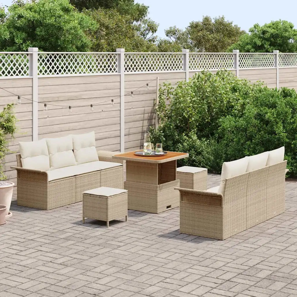 Set Divano da Giardino con cuscino 9 pcs Beige e Crema 3364036